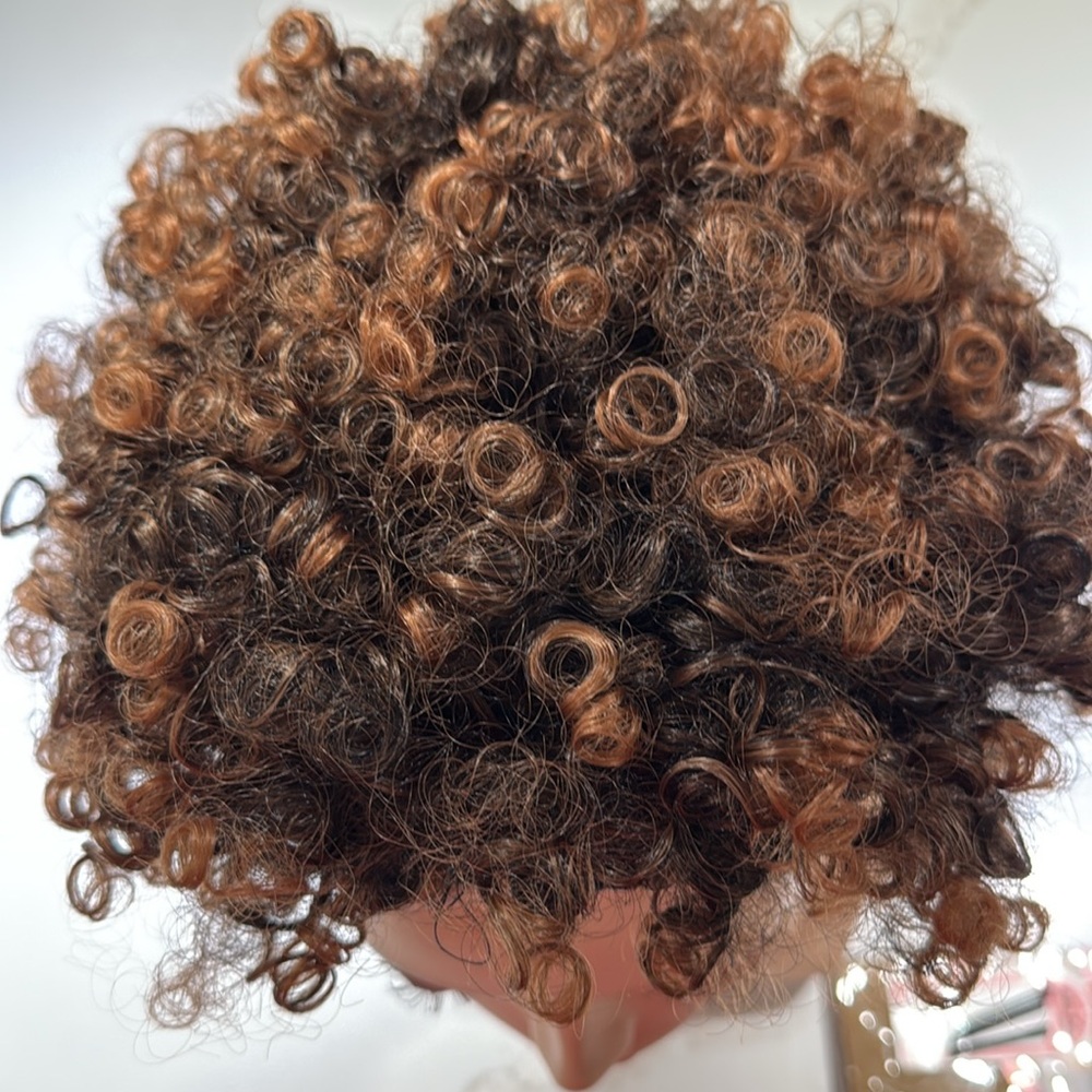 HAIR, Kinky Curly Afro Pixie with headband attached, Highlighted - Picture 8 of 10